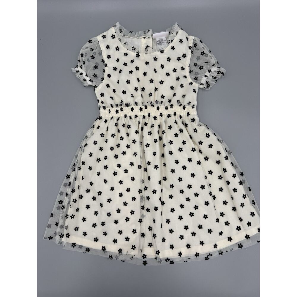 Little Lass Girls Dress‎ Black Flowers Floral All Over Print Size 4 Short Sleeve